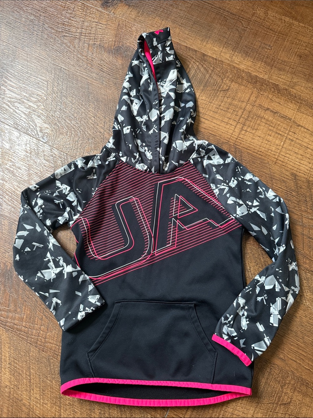 Under Armour ColdGear Youth XS Hoodie Black Pink Geometric Pullover